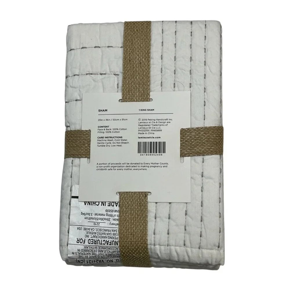 Lemieux Et Cie Mondoro Pillow Sham Standard White Stitched Clean Neutral Classic
